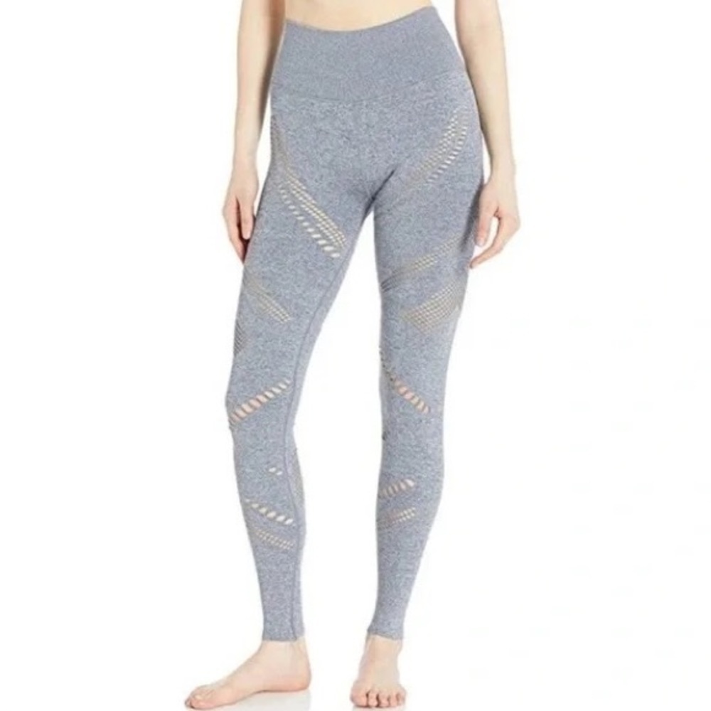 Alo Yoga Eclipse Gray Rib Laser Cut High Waist Seamless Radiance Legging Euc S
